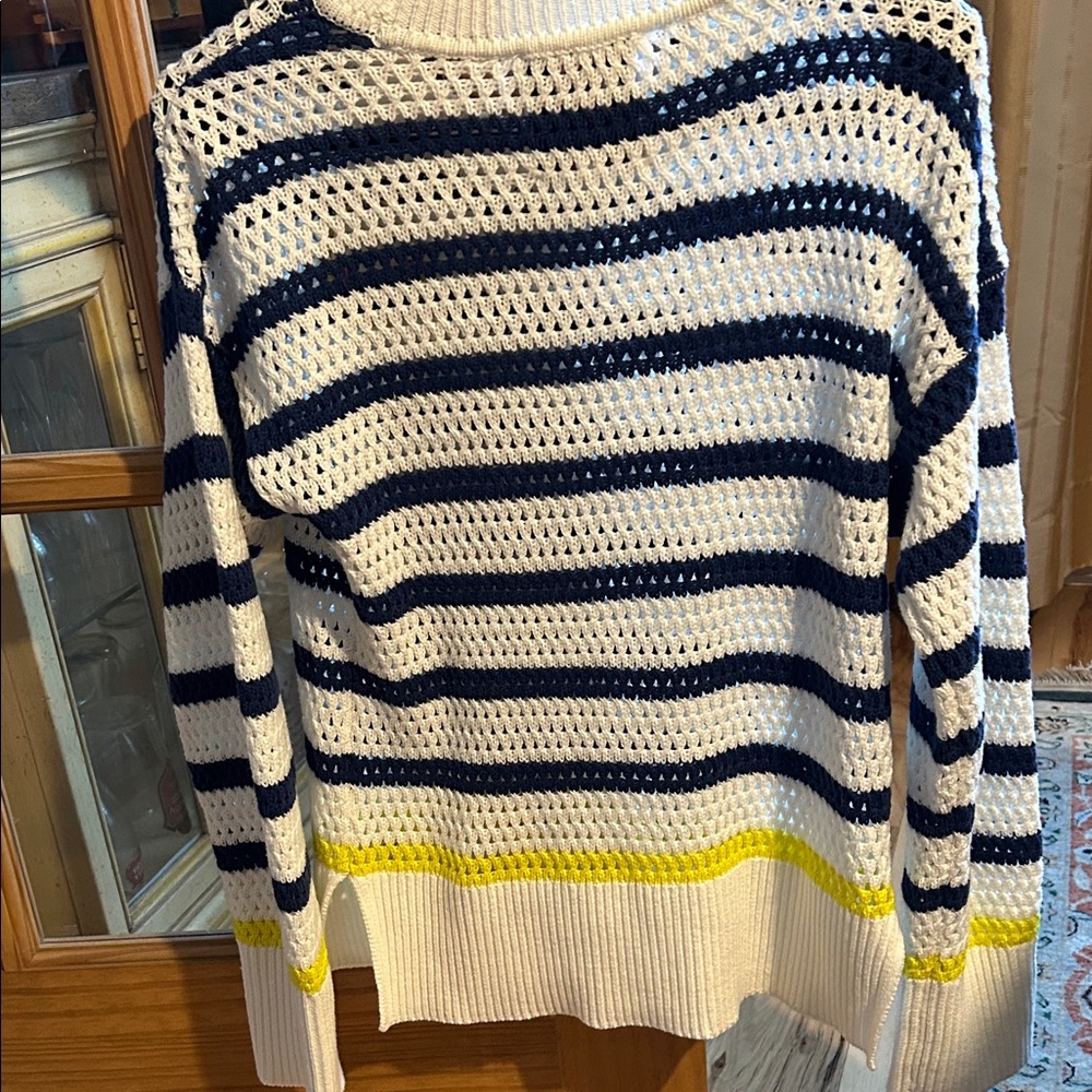 Kerri Rosenthal - Striped Navy and Yellow Sweater with Smiley Patch - Picture 3 of 5